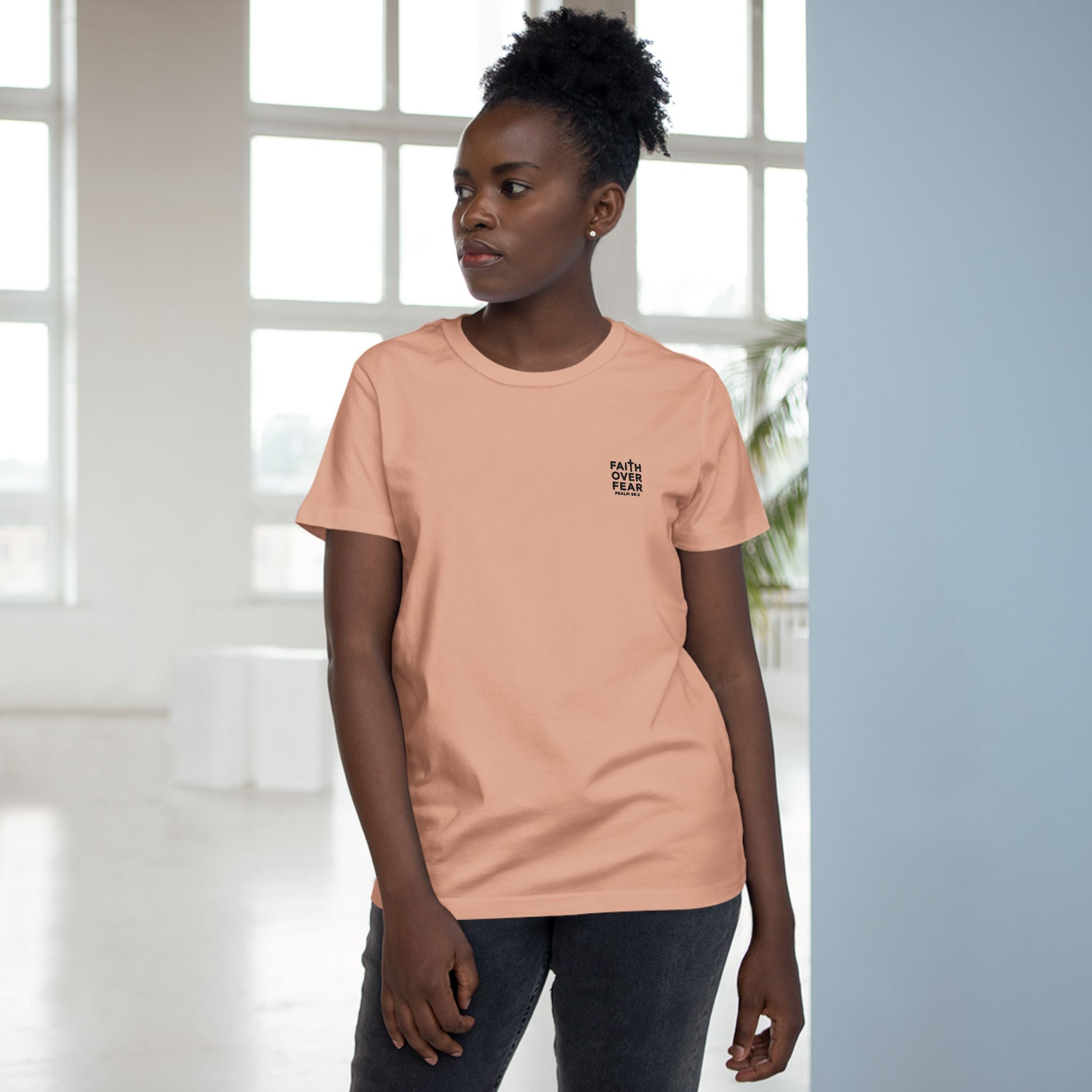 Faith over Fear — Women's AS Colour 4001, Pale Pink, on-body