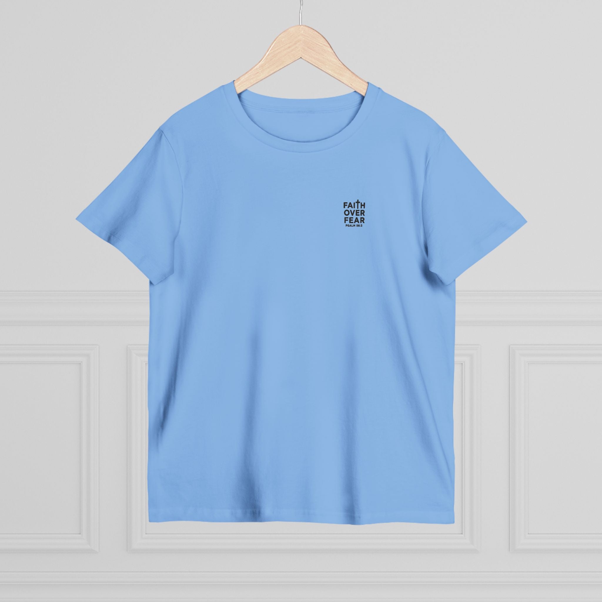 Faith over Fear — Women's AS Colour 4001, Carolina Blue, hanger