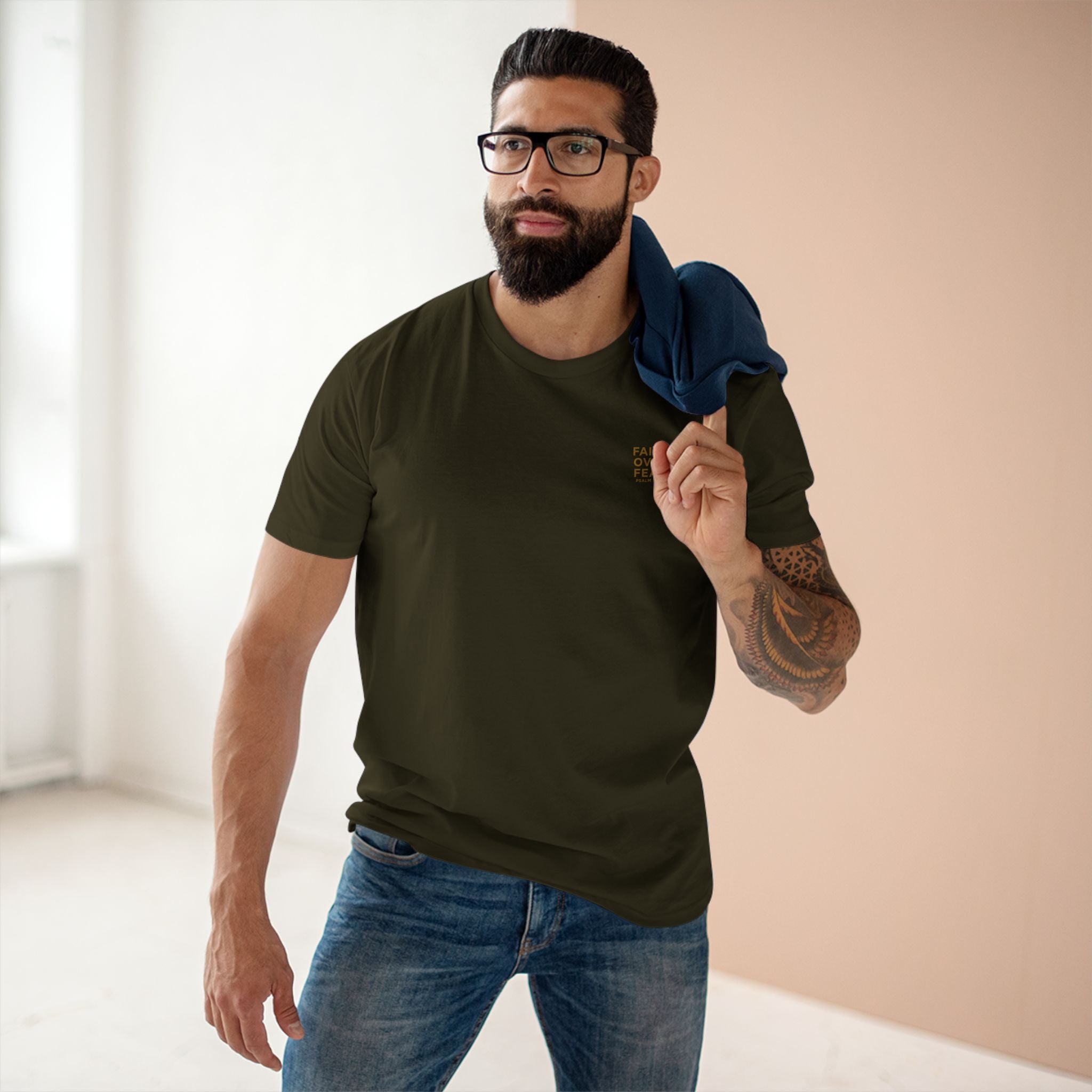 Faith over Fear — Men's AS Colour 5001, Army, on-body