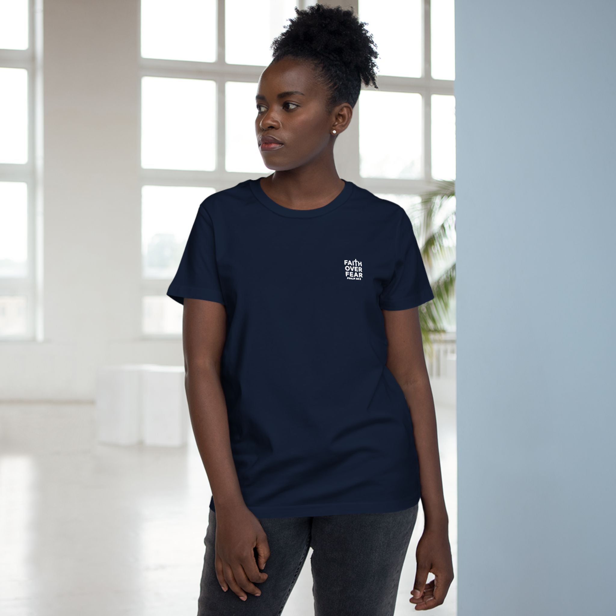 Faith over Fear — Women's AS Colour 4001, Navy, on-body