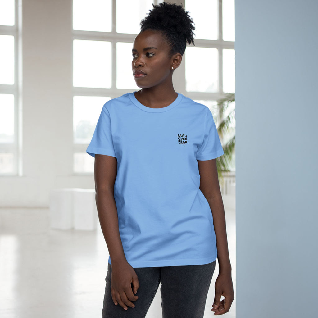 Faith over Fear — Women's AS Colour 4001, Carolina Blue, on-body