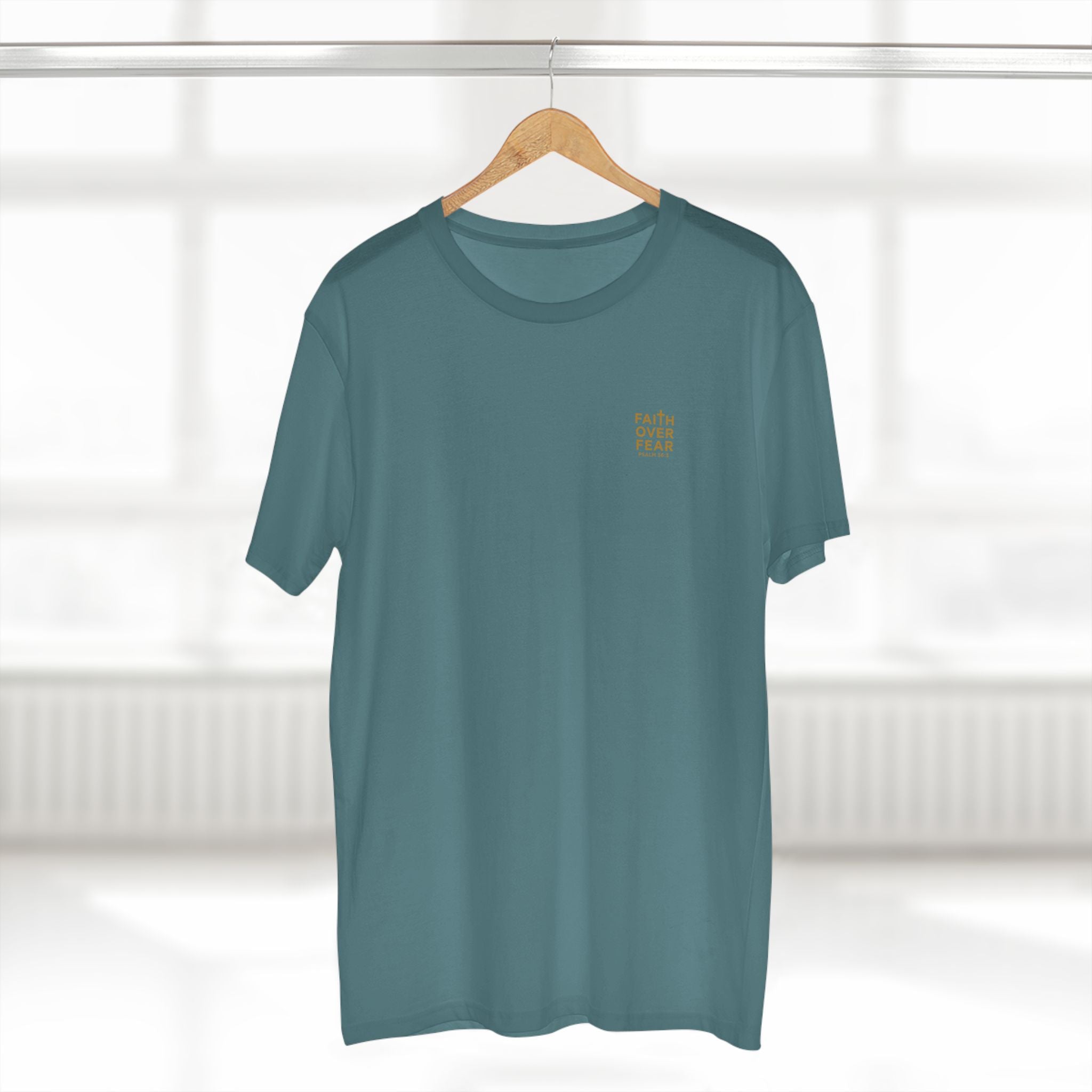 Faith over Fear — Men's AS Colour 5001, Slate Blue, hanger