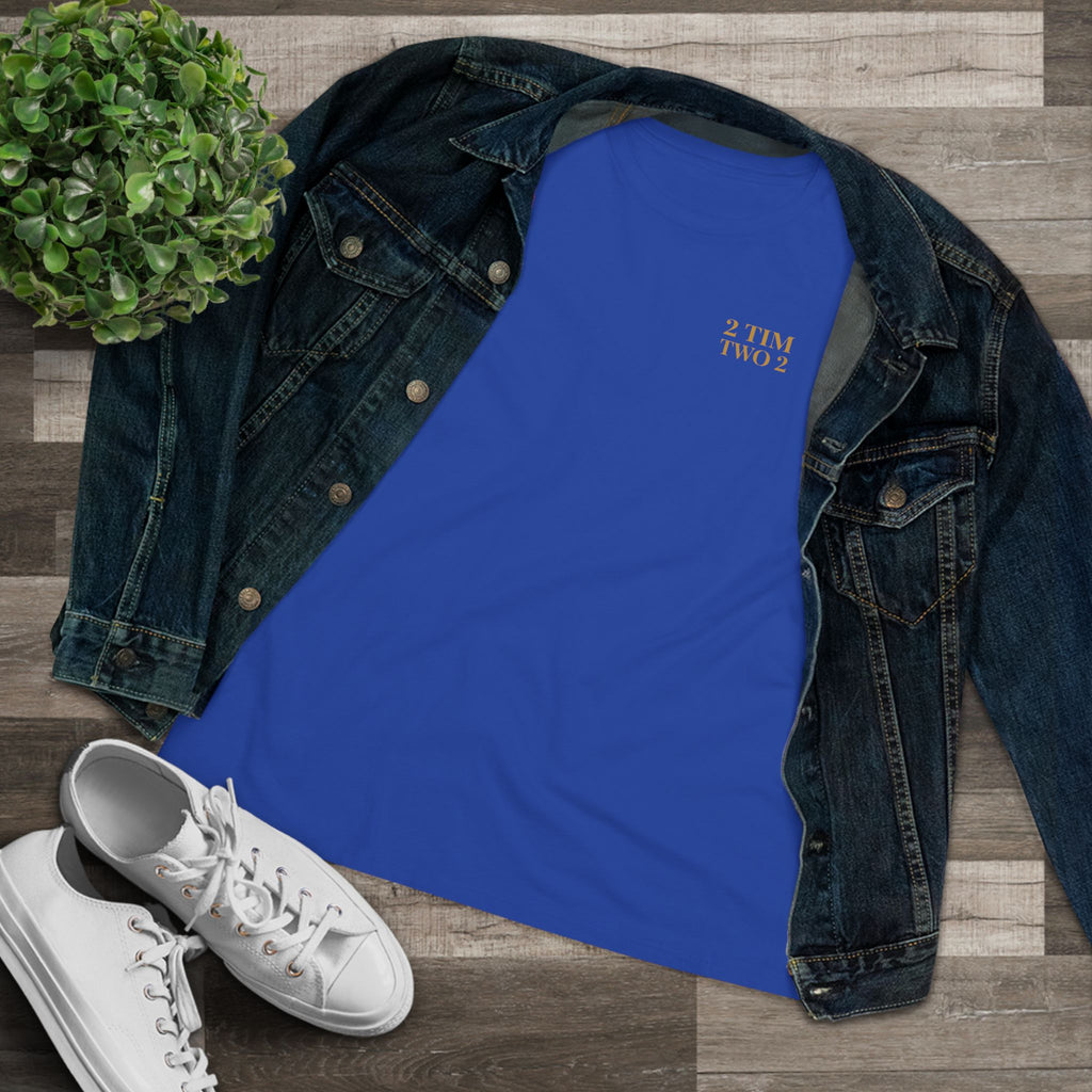 2 Tim 2 Two — Women's Bella+Canvas 6400, True Royal, flat-lay