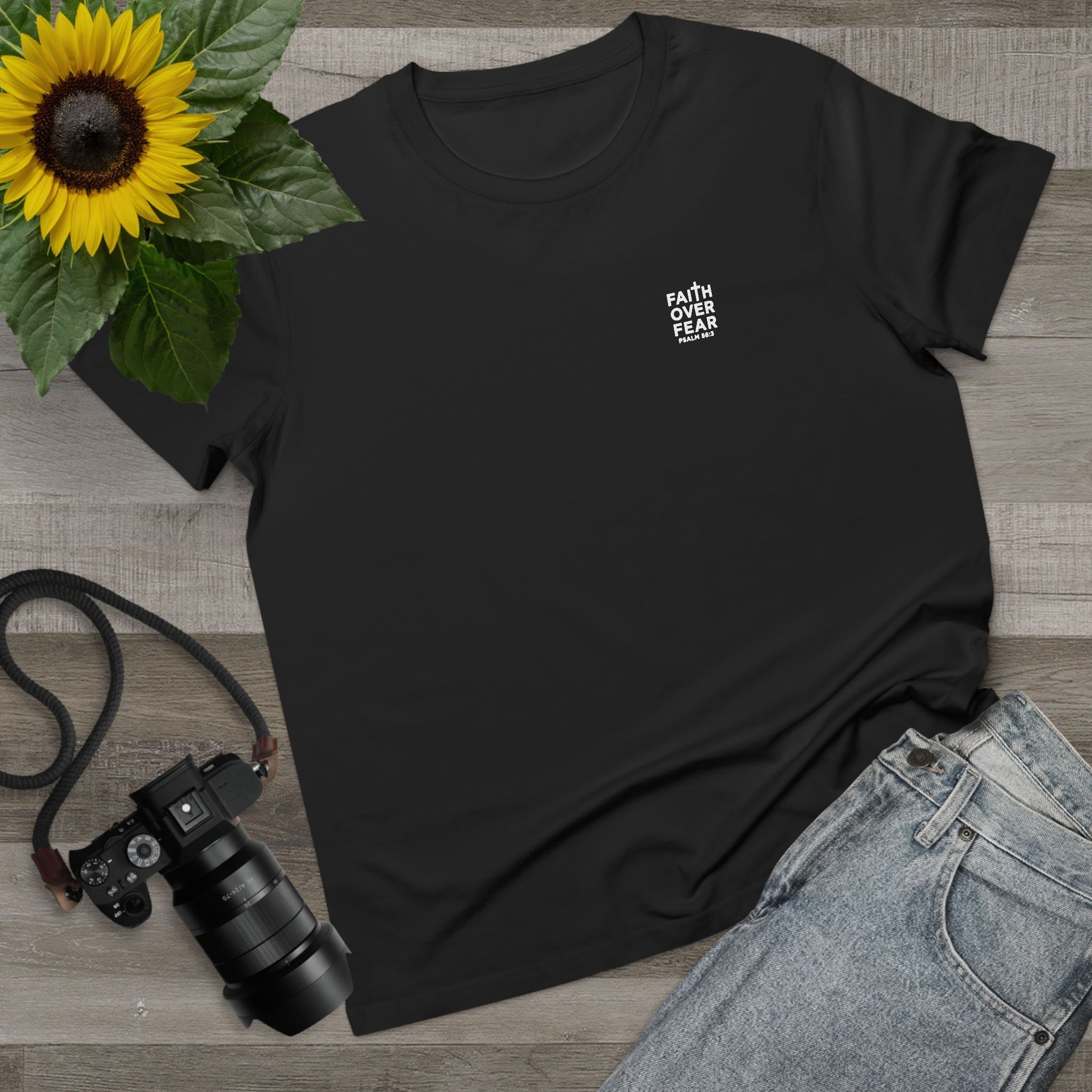 Faith over Fear — Women's AS Colour 4001, Black, flat-lay