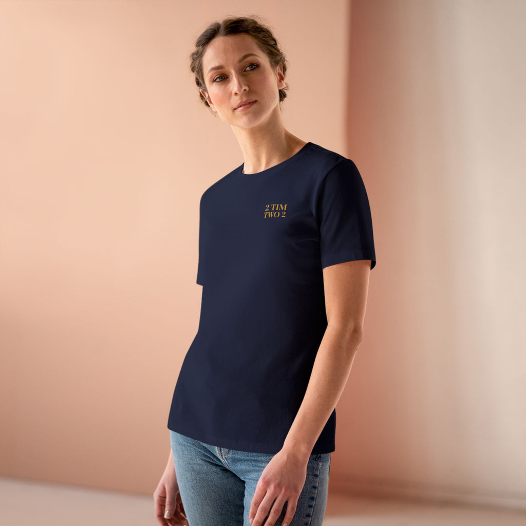 2 Tim 2 Two — Women's Bella+Canvas 6400, Navy, on-body