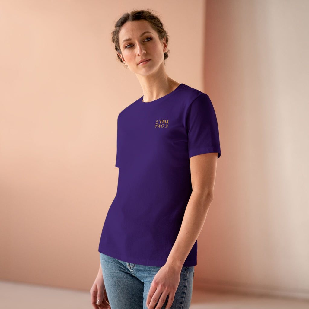 2 Tim 2 Two — Women's Bella+Canvas 6400, Team Purple, on-body