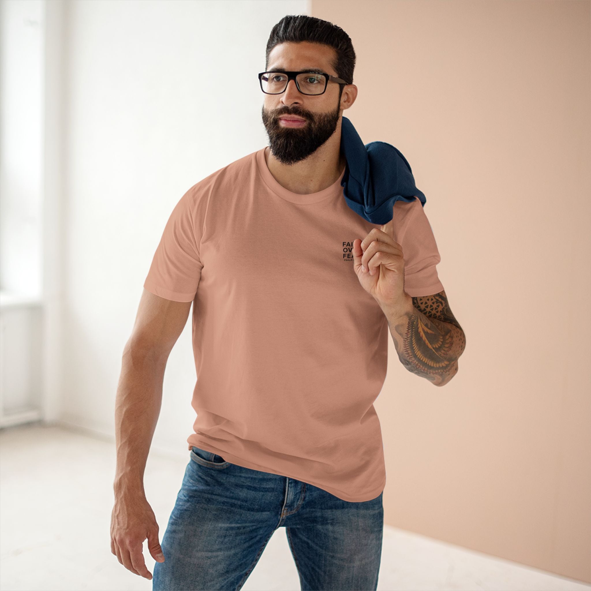 Faith over Fear — Men's AS Colour 5001, Pale Pink, on-body