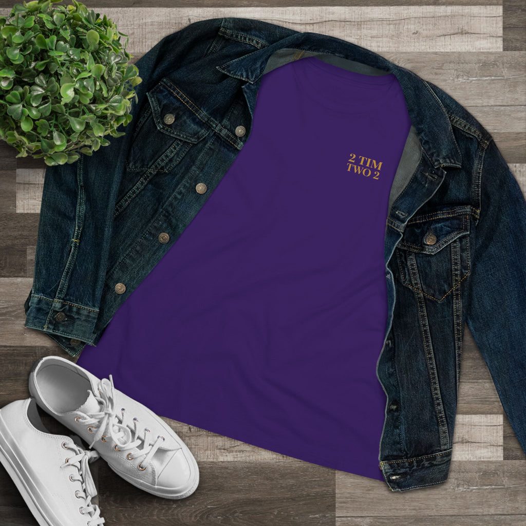 2 Tim 2 Two — Women's Bella+Canvas 6400, Team Purple, flat-lay