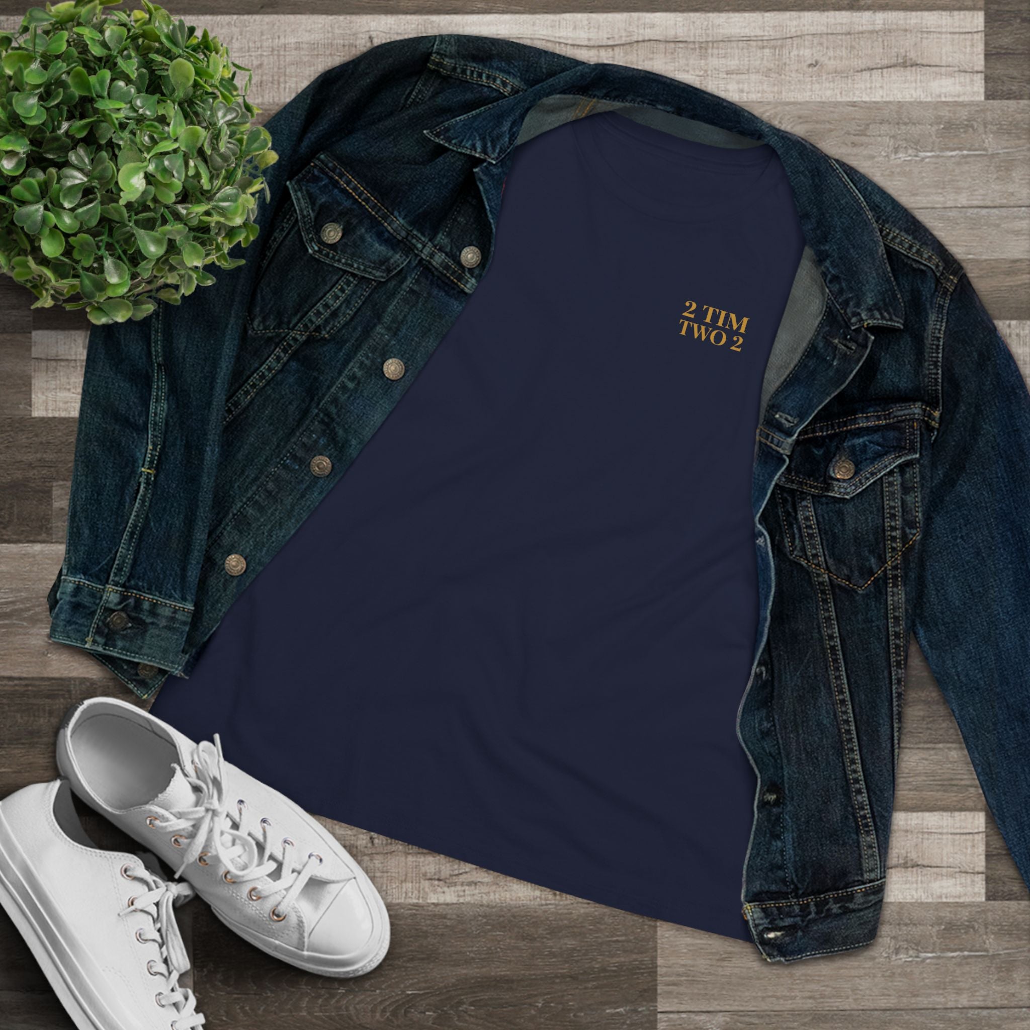 2 Tim 2 Two — Women's Bella+Canvas 6400, Navy, flat-lay